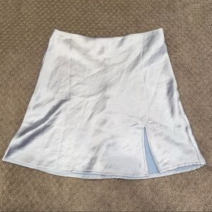 Blossom light blue silk mini skirt with slit